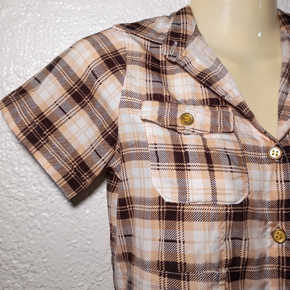 Speed Limit Peach Plaid Mini Shirt Dress - Picture 3 of 5